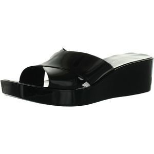 Olivia Miller Womens Karen Black Vinyl Wedges Platform Sandals New BOX SMASHED